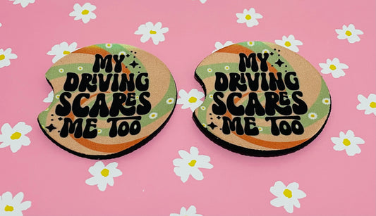 My driving scares me- car coaster set of 2